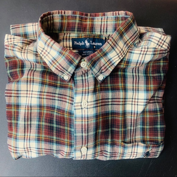 Ralph Lauren/ Plaid Brown Green Cream Blue Yellow - Picture 7 of 9